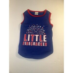 PET SPIRIT Blue T-Shirt PATRIOTIC "LITTLE FIRECRACKER" 4TH of July Puppy/Dog Med